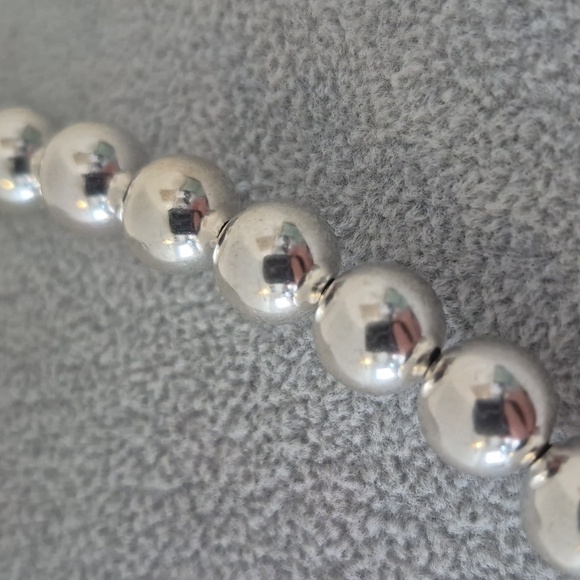 17 " STERLING SILVER 10 MM BEADED NECKLACE - Picture 4 of 4